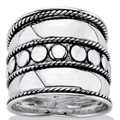PalmBeach Antiqued .925 Sterling Silver Bali Bohemian Cigar-Style Wide Band Ring
