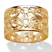 PalmBeach Filigree Gold-Plated Sterling Silver Ornate Scroll Design Ring Band