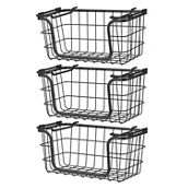 Oceanstar Stackable Metal Wire Storage Basket Set for Pantry – Black, Set of 3