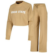KadyLuxe Women's Tan Ohio State Buckeyes Raglan Cropped Sweatshirt & Sweatpants Set