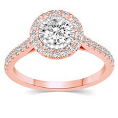 Royal Aura 14K Rose Gold 1.00 Ctw Round Halo Diamond Cluster Engagement Ring