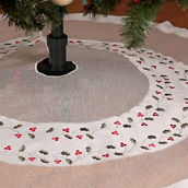 Classic Holly Embroidered Cutwork Christmas Tree Skirt, 48''