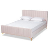 Baxton Studio Nami Light Pink Velvet Upholstered and Gold Finished Platform Bed