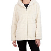 Sebby Collection Women's Hooded Grooved Faux Fur Zip Front Coat