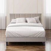 Zinus Upholstered Platform Bed with Short Headboard, Beige