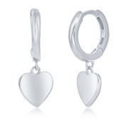 Bella Silver Sterling Silver Heart Charm Huggie Hoop Earrings