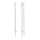 Bella Silver Sterling Silver Cross with Hanging Bar Chain Threader Earrings