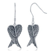 Bella Silver Sterling Silver Pair of Oxidized Angel Wings Earrings
