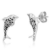 Bella Silver Sterling Silver Oxidized Dolphin Studs