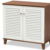 Baxton Studio Coolidge White and Walnut Finished 4-Shelf Wood Shoe Storage Cabinet