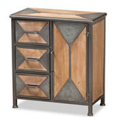 Baxton Studio Laurel Antique Grey Metal and Whitewashed Oak Wood Storage Cabinet