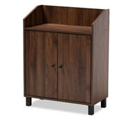 Baxton Studio Rossin Walnut Brown 2-Door Wood Shoe Storage Cabinet with Open Shelf