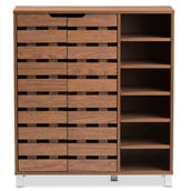 Baxton Studio Shirley Walnut Medium Brown Wood 2-Door Shoe Cabinet with Shelves