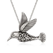 Bella Silver, Sterling Silver Fancy Oxidized Hummingbird Pendant Necklace