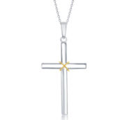 Bella Silver, Sterling Silver Rope Design Solid Cross Pendant Necklace Gold Plated