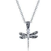 Bella Silver, Sterling Silver Oxidized Small Dragonfly Pendant Necklace w/Chain