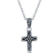 Bella Silver, Sterling Silver Oxidized Cross Pendant Necklace w/Chain
