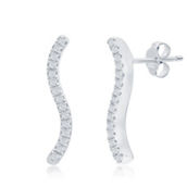 Diamonds D'Argento Sterling Silver Vertical Wave Diamond Earrings - (30 Stones)