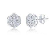 Diamonds D'Argento Sterling Silver Flower Design Diamond Studs - (14 Stones)