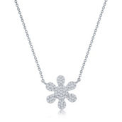 Diamonds D'Argento  Sterling Silver Flower Diamond Necklace - (74 Stones)