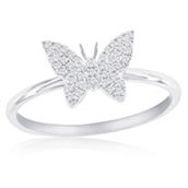 Diamonds D'Argento Sterling Silver Butterfly Diamond Ring - (43 Stones)