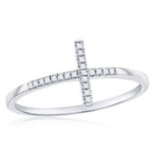 Diamonds D'Argento Sterling Silver Sideways Cross Diamond Ring - (21 Stones)
