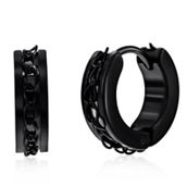 Metallo Stainless Steel Link Design Huggie Hoop Earrings - Black Plated