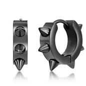 Metallo Stainless Steel 19mm Spike Huggie Hoop Earrings - Black Plated