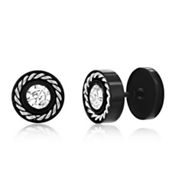 Metallo Stainless Steel Rope Design Border CZ Studs - Black Plated