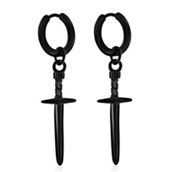 Metallo Stainless Steel Sword Charm Huggie Hoop Earrings - Black Plated