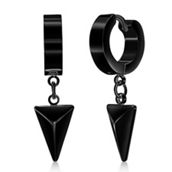 Metallo Stainless Steel Triangle Charm Huggie Hoop Earrings - Black Plated