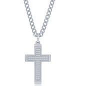 Metallo Stainless Steel Polished CZ Cross Necklace