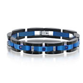 Metallo Stainless Steel Blue & Black Link CZ Bracelet