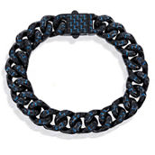 Metallo Stainless Steel Carbon Fiber Heavy Cuban Bracelet - Black & Blue