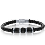 Metallo Black & Silver Stainless Steel with Genuine Black Leather Bracelet