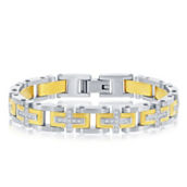 Metallo Stainless Steel Gold & Silver CZ Cross Link Bracelet
