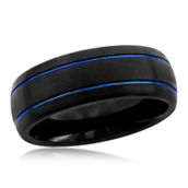 Black and Blue Double Stripe Tungsten Ring