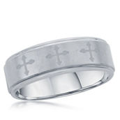 Brushed & Polished Cross Tungsten Ring