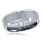 Brushed and Polished Silver 8mm Tungsten Ring