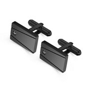 Stainless Steel, CZ Rectangle Cuff Links - Black Plated