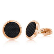 Stainless Steel Black Carbon Fiber Cuff Links - Rose Gold Plated