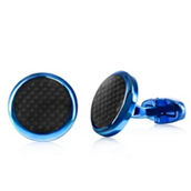 Stainless Steel Black Carbon Fiber Cuff Links - Blue Plated