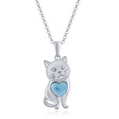 Caribbean Treasures Sterling Silver Larimar Cat Necklace