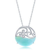 Caribbean Treasures Sterling Silver Round Larimar Waves Necklace