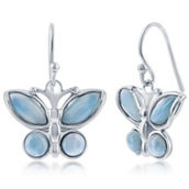 Caribbean Treasures Sterling Silver Larimar Butterfly Earrings