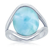 Caribbean Treasures Sterling Silver Oval Larimar with Open Sides Ring