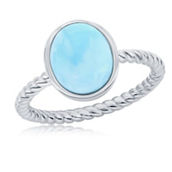 Caribbean Treasures Sterling Silver Oval Larimar Rope Design Band Ring