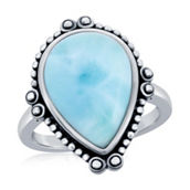 Caribbean Treasures Sterling Silver Pear-Shaped Larimar Designed Oxidized Ring