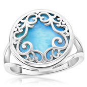 Caribbean Treasures Sterling Silver Round Larimar Filigree Design Ring
