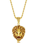 Metallo Stainless Steel Oxidized Lion Necklace - Gold Plated
